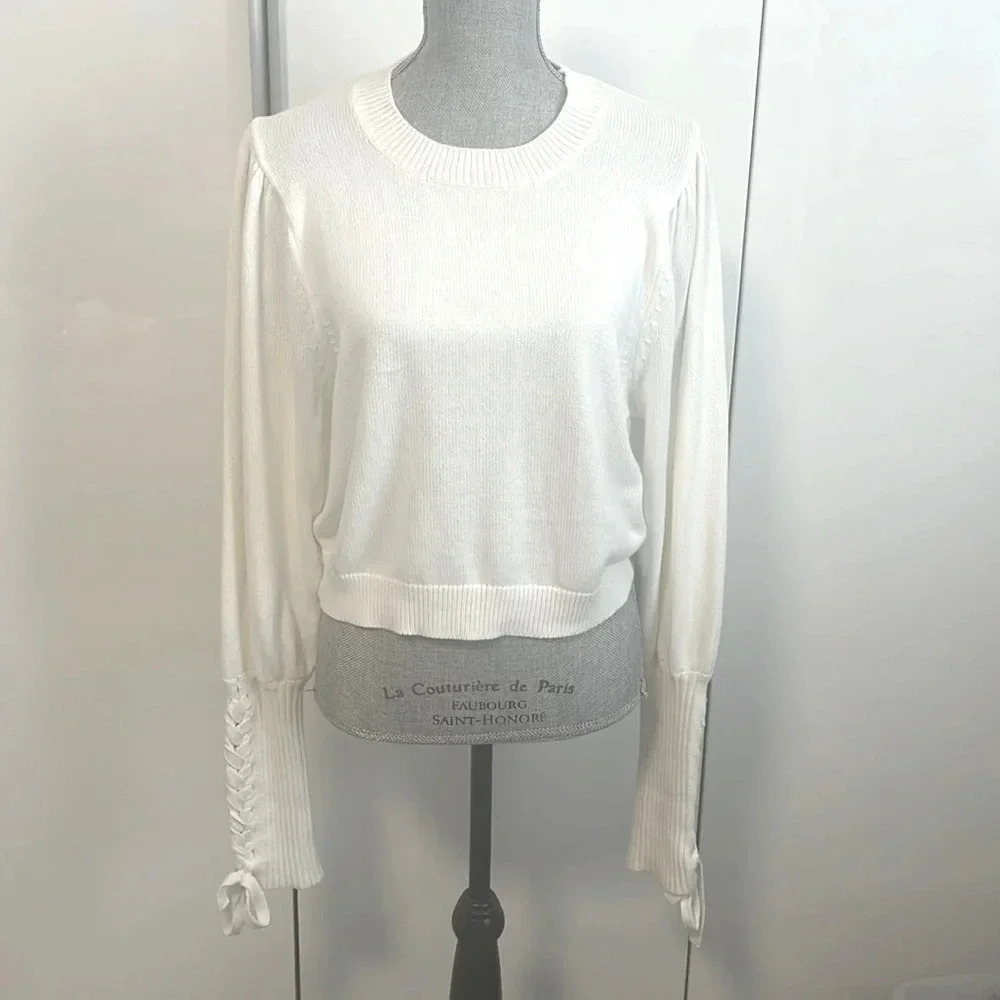 525 NWOT Cotton Sweater String and Puff Sleeve Detail, Size XL - Picture 1 of 10